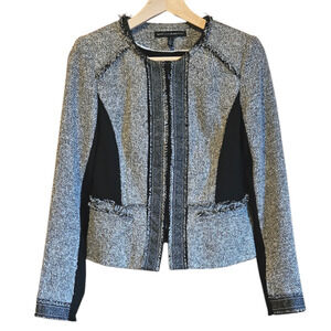 White House Black Market Belle Tweed Moto Jacket Blazer Black Women's Size 4